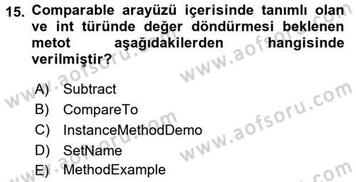 İleri Programlama Dersi 2020 - 2021 Yılı Yaz Okulu Sınavı 15. Soru