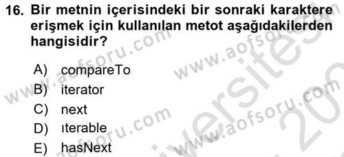 İleri Programlama Dersi 2020 - 2021 Yılı Yaz Okulu Sınavı 16. Soru