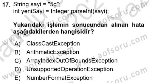İleri Programlama Dersi 2020 - 2021 Yılı Yaz Okulu Sınavı 17. Soru