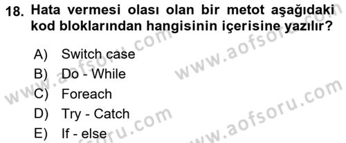 İleri Programlama Dersi 2020 - 2021 Yılı Yaz Okulu Sınavı 18. Soru