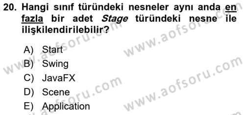 İleri Programlama Dersi 2020 - 2021 Yılı Yaz Okulu Sınavı 20. Soru