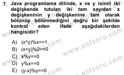 İleri Programlama Dersi 2020 - 2021 Yılı Yaz Okulu Sınavı 7. Soru