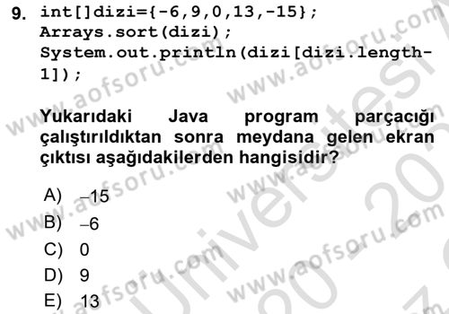 İleri Programlama Dersi 2020 - 2021 Yılı Yaz Okulu Sınavı 9. Soru