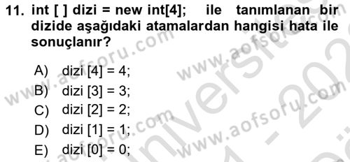İleri Programlama Dersi 2021 - 2022 Yılı (Vize) Ara Sınav Soruları 11. Soru