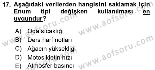 İleri Programlama Dersi 2021 - 2022 Yılı (Vize) Ara Sınav Soruları 17. Soru