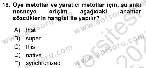 İleri Programlama Dersi 2021 - 2022 Yılı (Vize) Ara Sınav Soruları 18. Soru