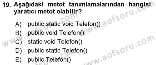 İleri Programlama Dersi 2021 - 2022 Yılı (Vize) Ara Sınav Soruları 19. Soru