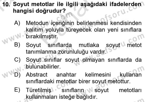 İleri Programlama Dersi 2021 - 2022 Yılı (Final) Dönem Sonu Sınav Soruları 10. Soru