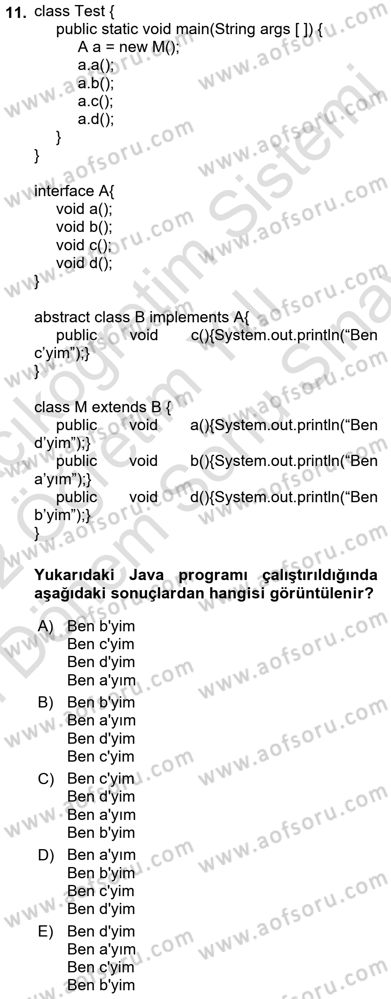 İleri Programlama Dersi 2021 - 2022 Yılı (Final) Dönem Sonu Sınav Soruları 11. Soru