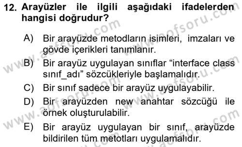 İleri Programlama Dersi 2021 - 2022 Yılı (Final) Dönem Sonu Sınav Soruları 12. Soru