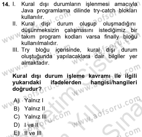 İleri Programlama Dersi 2021 - 2022 Yılı (Final) Dönem Sonu Sınav Soruları 14. Soru