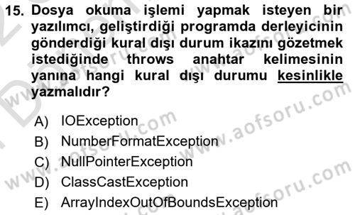 İleri Programlama Dersi 2021 - 2022 Yılı (Final) Dönem Sonu Sınav Soruları 15. Soru