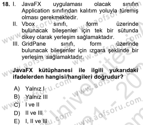 İleri Programlama Dersi 2021 - 2022 Yılı (Final) Dönem Sonu Sınav Soruları 18. Soru