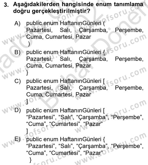 İleri Programlama Dersi 2021 - 2022 Yılı (Final) Dönem Sonu Sınav Soruları 3. Soru