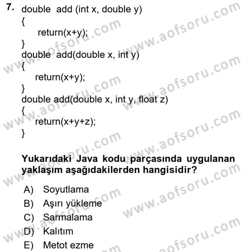 İleri Programlama Dersi 2021 - 2022 Yılı (Final) Dönem Sonu Sınav Soruları 7. Soru