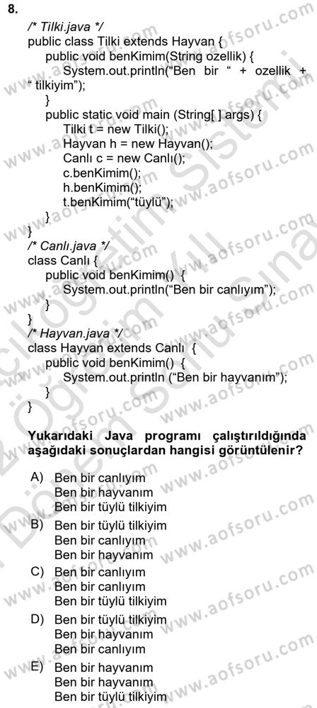 İleri Programlama Dersi 2021 - 2022 Yılı (Final) Dönem Sonu Sınav Soruları 8. Soru