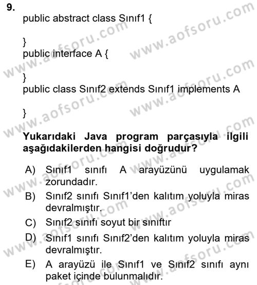 İleri Programlama Dersi 2021 - 2022 Yılı (Final) Dönem Sonu Sınav Soruları 9. Soru
