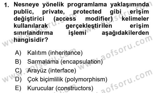 İleri Programlama Dersi 2021 - 2022 Yılı Yaz Okulu Sınav Soruları 1. Soru