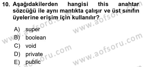 İleri Programlama Dersi 2021 - 2022 Yılı Yaz Okulu Sınav Soruları 10. Soru