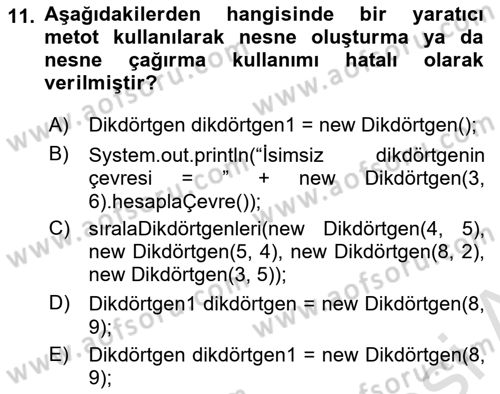 İleri Programlama Dersi 2021 - 2022 Yılı Yaz Okulu Sınav Soruları 11. Soru