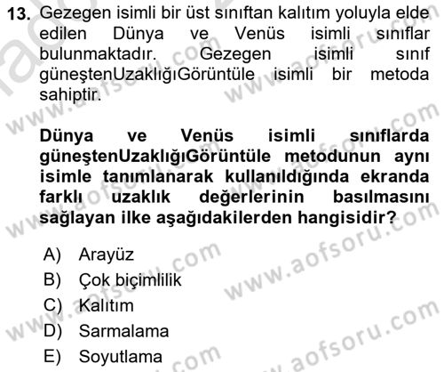 İleri Programlama Dersi 2021 - 2022 Yılı Yaz Okulu Sınav Soruları 13. Soru