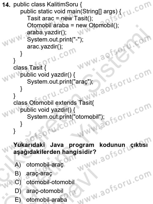 İleri Programlama Dersi 2021 - 2022 Yılı Yaz Okulu Sınav Soruları 14. Soru