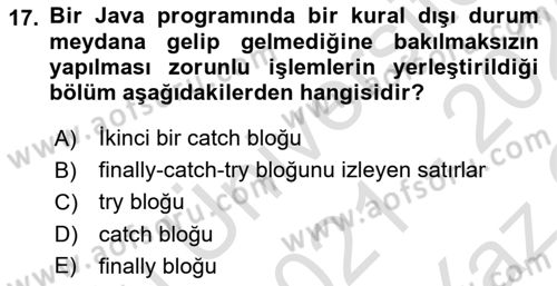 İleri Programlama Dersi 2021 - 2022 Yılı Yaz Okulu Sınav Soruları 17. Soru