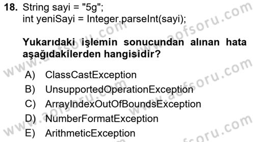 İleri Programlama Dersi 2021 - 2022 Yılı Yaz Okulu Sınav Soruları 18. Soru