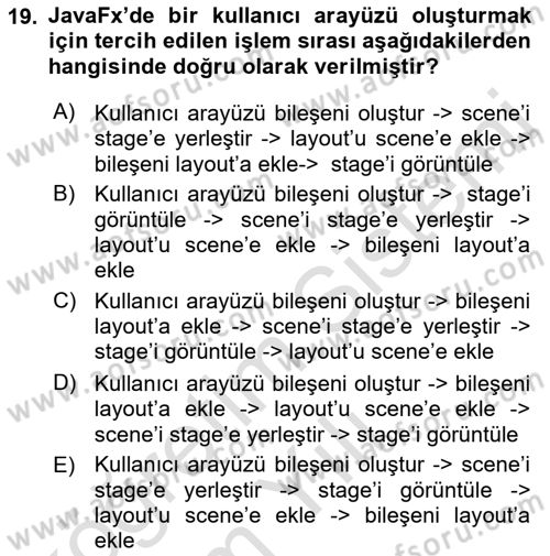 İleri Programlama Dersi 2021 - 2022 Yılı Yaz Okulu Sınav Soruları 19. Soru