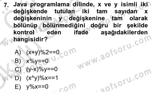 İleri Programlama Dersi 2021 - 2022 Yılı Yaz Okulu Sınav Soruları 7. Soru