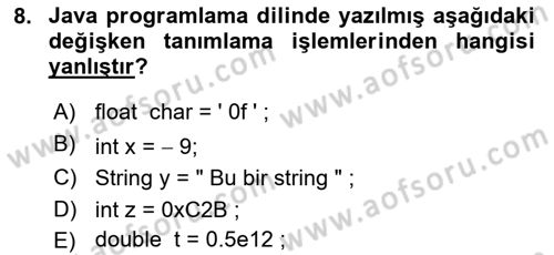 İleri Programlama Dersi 2021 - 2022 Yılı Yaz Okulu Sınav Soruları 8. Soru