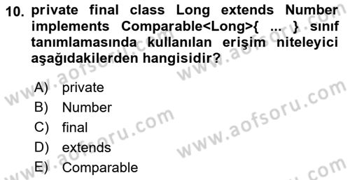 İleri Programlama Dersi 2022 - 2023 Yılı Yaz Okulu Sınav Soruları 10. Soru
