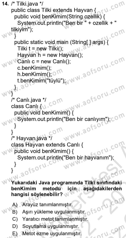 İleri Programlama Dersi 2022 - 2023 Yılı Yaz Okulu Sınav Soruları 14. Soru