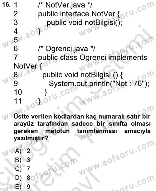 İleri Programlama Dersi 2022 - 2023 Yılı Yaz Okulu Sınav Soruları 16. Soru
