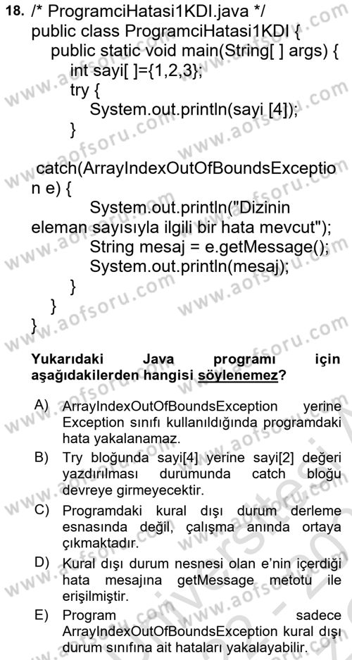 İleri Programlama Dersi 2022 - 2023 Yılı Yaz Okulu Sınav Soruları 18. Soru