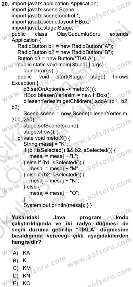 İleri Programlama Dersi 2022 - 2023 Yılı Yaz Okulu Sınav Soruları 20. Soru