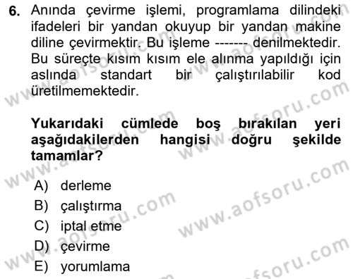 İleri Programlama Dersi 2022 - 2023 Yılı Yaz Okulu Sınav Soruları 6. Soru