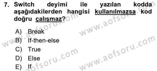 İleri Programlama Dersi 2022 - 2023 Yılı Yaz Okulu Sınav Soruları 7. Soru