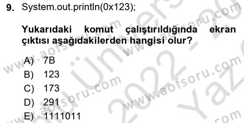 İleri Programlama Dersi 2022 - 2023 Yılı Yaz Okulu Sınav Soruları 9. Soru