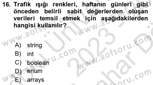 İleri Programlama Dersi 2023 - 2024 Yılı (Vize) Ara Sınav Soruları 16. Soru