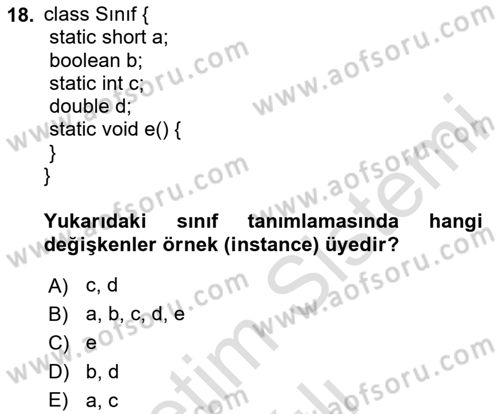 İleri Programlama Dersi 2023 - 2024 Yılı (Vize) Ara Sınav Soruları 18. Soru