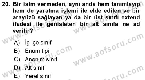 İleri Programlama Dersi 2023 - 2024 Yılı (Vize) Ara Sınav Soruları 20. Soru