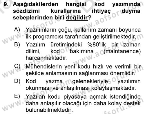 İleri Programlama Dersi 2023 - 2024 Yılı (Vize) Ara Sınav Soruları 9. Soru