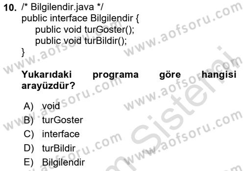 İleri Programlama Dersi 2023 - 2024 Yılı (Final) Dönem Sonu Sınav Soruları 10. Soru