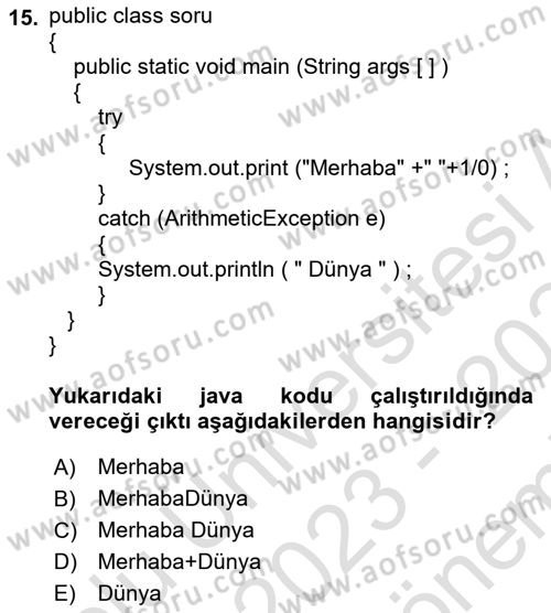 İleri Programlama Dersi 2023 - 2024 Yılı (Final) Dönem Sonu Sınav Soruları 15. Soru