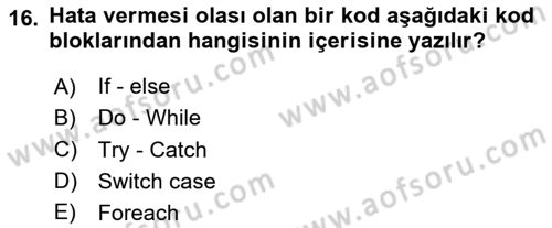 İleri Programlama Dersi 2023 - 2024 Yılı (Final) Dönem Sonu Sınav Soruları 16. Soru