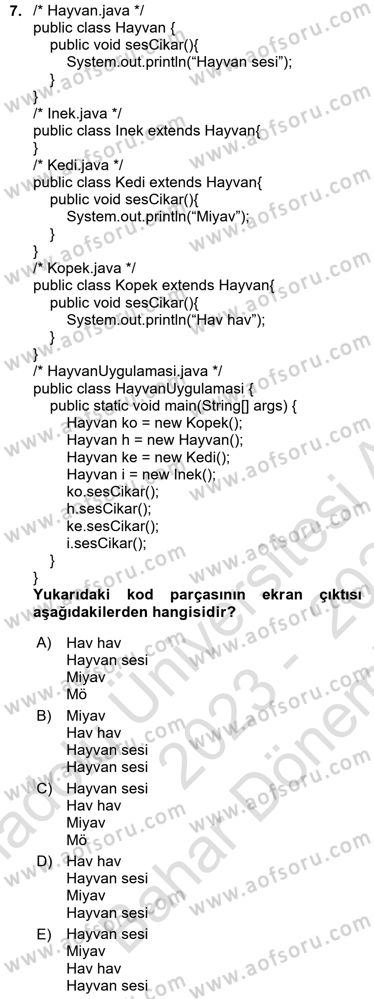 İleri Programlama Dersi 2023 - 2024 Yılı (Final) Dönem Sonu Sınav Soruları 7. Soru