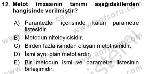 İleri Programlama Dersi 2023 - 2024 Yılı Yaz Okulu Sınav Soruları 12. Soru
