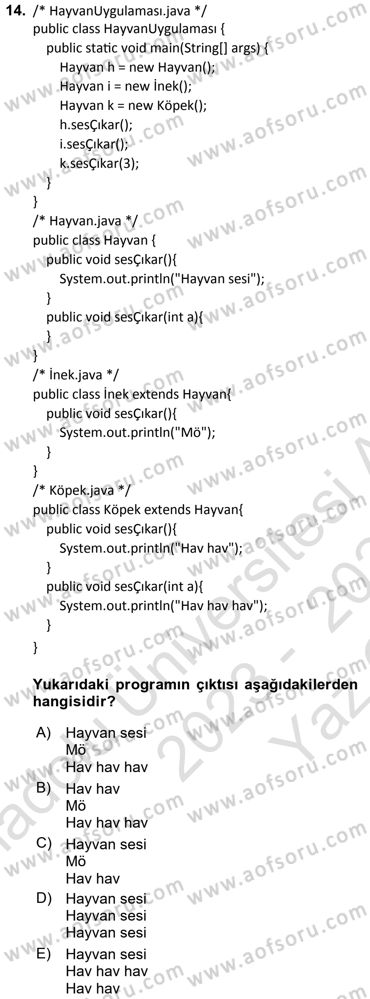 İleri Programlama Dersi 2023 - 2024 Yılı Yaz Okulu Sınav Soruları 14. Soru