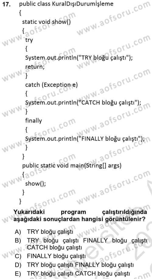 İleri Programlama Dersi 2023 - 2024 Yılı Yaz Okulu Sınav Soruları 17. Soru
